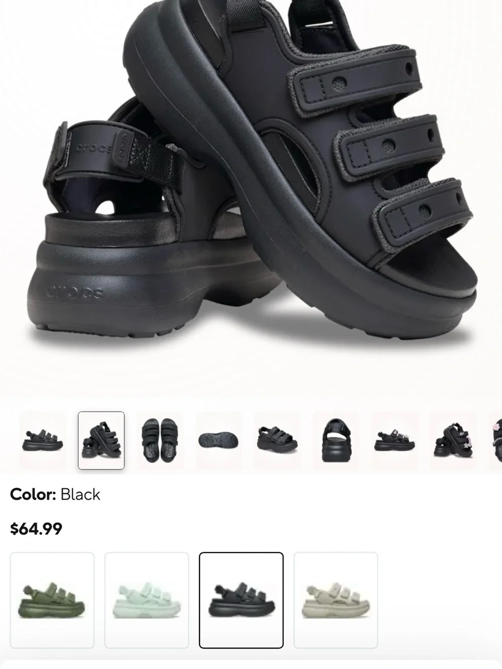 CROCS Soho Sport- Black Triple-Strap Platform Sandals - Picture 1 of 6
